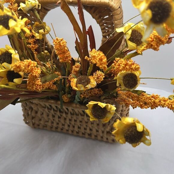 Farmhouse Woven Door Knob Irregular Basket with Faux Fall Autumn Flowers - Picture 5 of 13